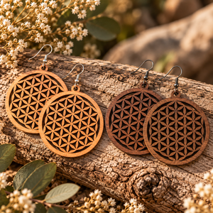 Boucles d'oreilles en bois Fleur de vie