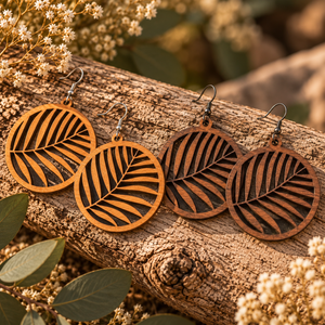 Boucles d'oreilles en bois ronde Feuille
