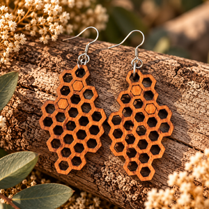 Boucles d'oreilles en bois Honeycomb