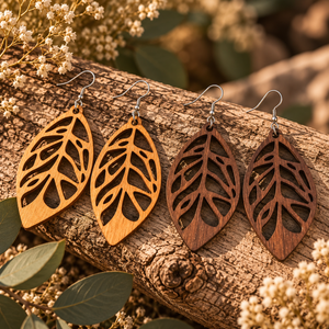 Boucles d'oreilles en bois ovale Feuille