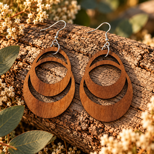 Boucles d'oreilles en bois ovales superposés