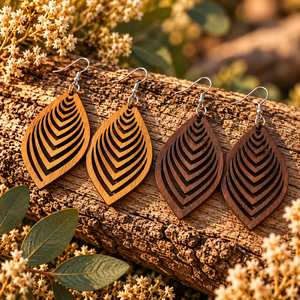 Boucles d'oreilles en bois feuilles lancéolées