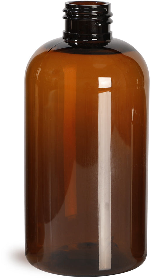 250 ml Ambre plastic bottle - Black lined cap