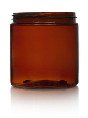 240 ml jar Cosmo Plastic Amber with black lined metal cap
