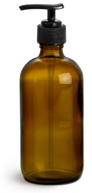Bouteille en verre ambre 250ml Pompe noire