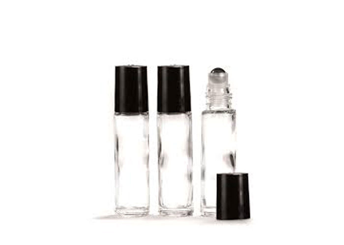 "Roll-on" ball bottle in clear glass